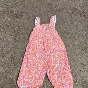 Pink flowered overalls